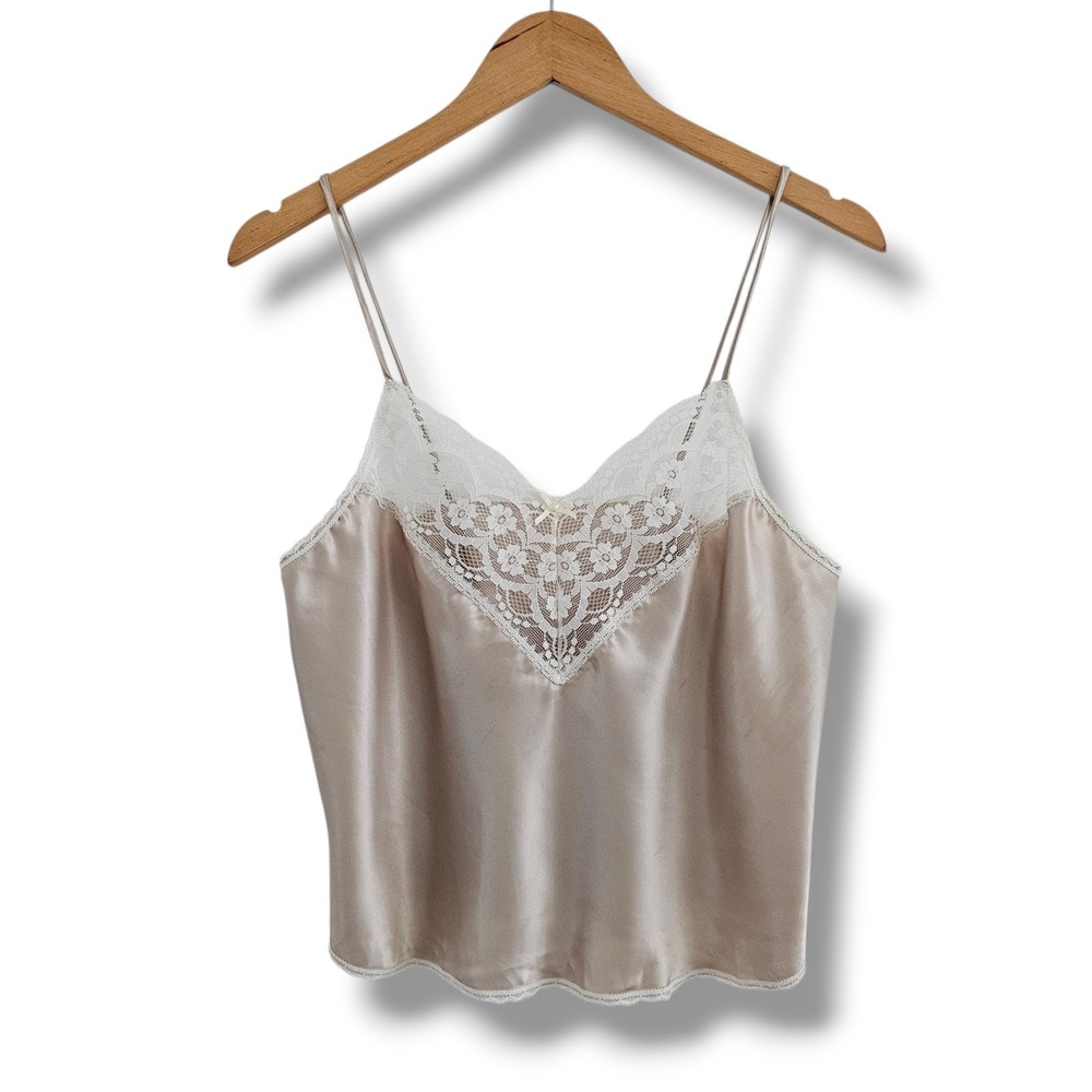 Vintage Deena Camisole L Womens Coquette Angelic Champagne Cream Satin Lace USA